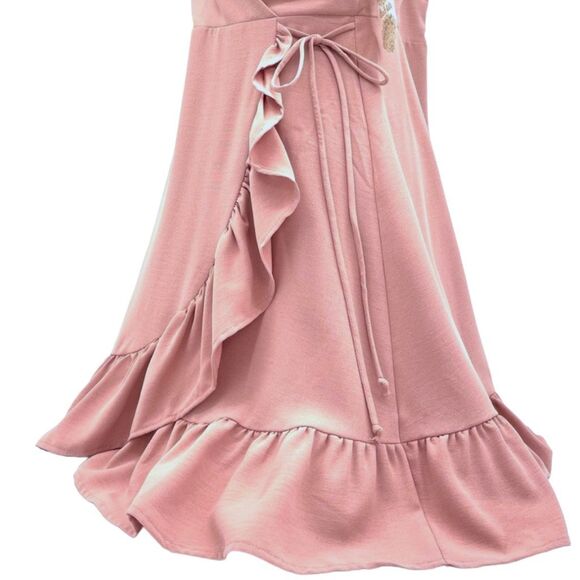 ALTAR'D STATE | Women's Dress Mini Sleeveless Faux Wrap Ruffle L Dusty Rose Pink - Picture 12 of 14